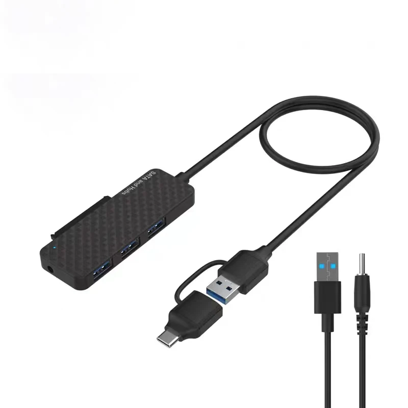 

USB 3.0/Type-C to USB3.0 3ports HUB and SATA Hard Drive Adapter Cable for 2.5" SSD & HDD with UASP Converter for Computer PC