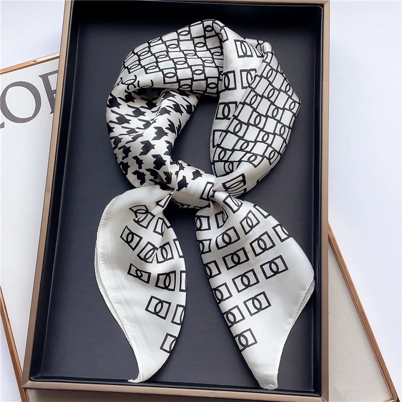

70cm Houndstooth Square Scarf for Womensilk Satin Neckerchief Female Hair Band Wirst Foulard Headband Shawl Wraps Hijab New