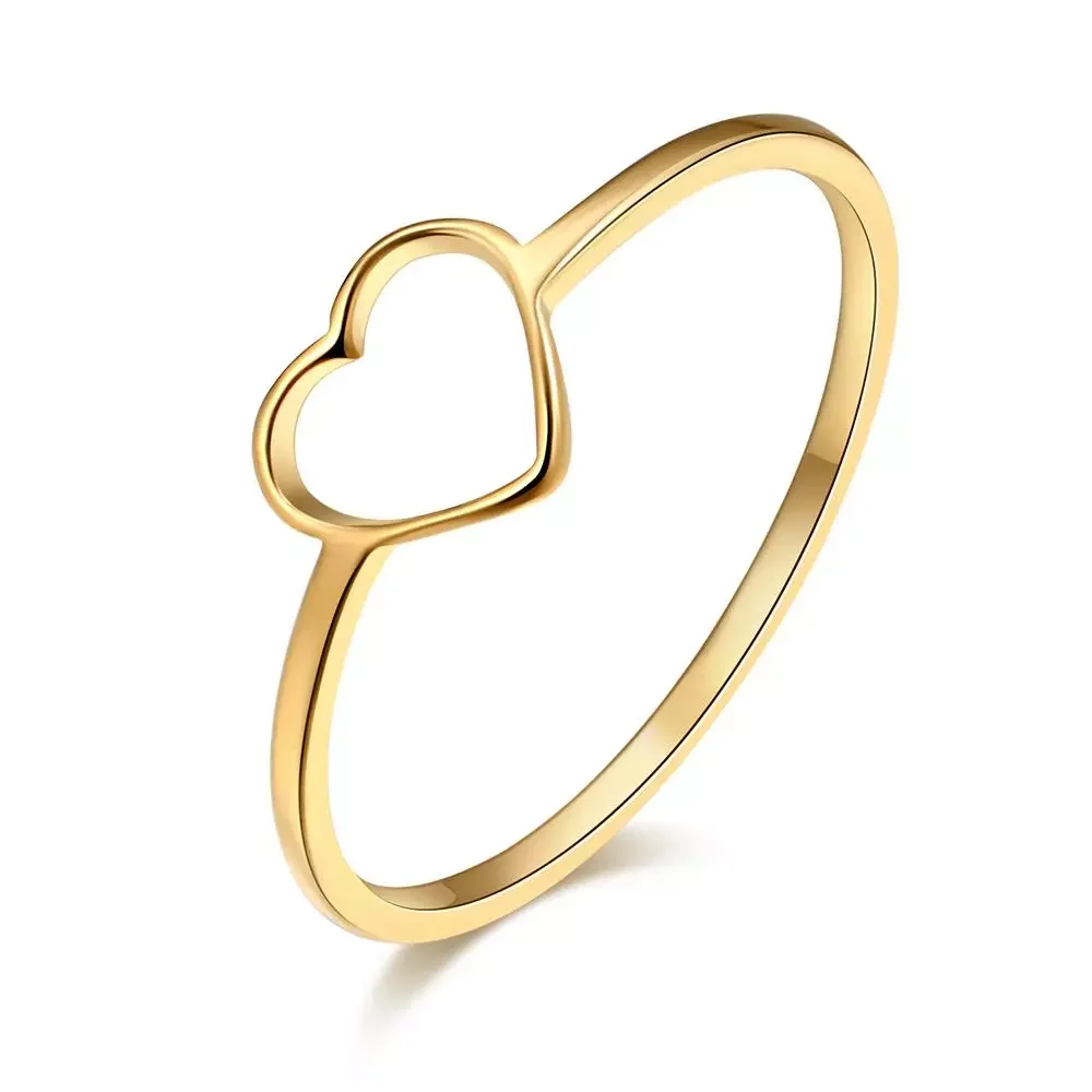 

Stainless Steel Luckyoverflow Best Friend New Fashion Gold Color Heart Shaped Wedding Rings for Woman Jewelry Gift R349