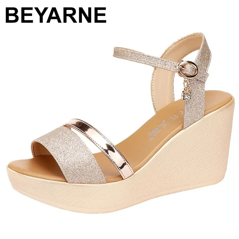 

Small Size 34-43 Bling Soft Leather Wedding Shoes Bride Summer 2023 Women's Platform Wedge Sandals High Heels Office Party