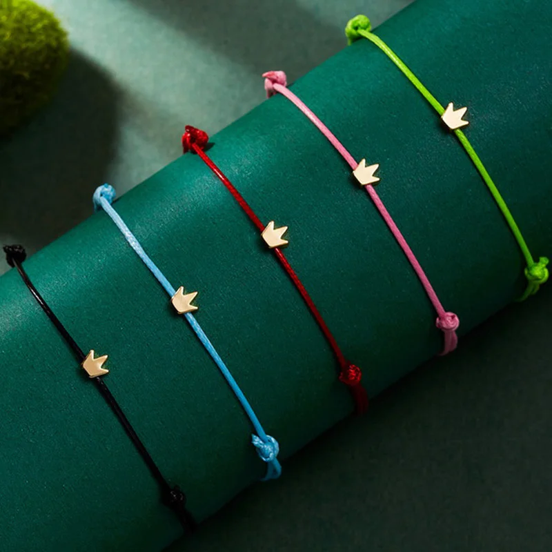 Регулируемый плетеный вручную веревочный браслет Wish Card, Женский минималистичный браслет в форме сердца с короной, Круглый веревочный браслет (без карты)