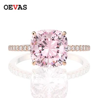 oevas 100 925 sterling silver wedding rings for women sparkling 1010mm pink high carbon diamond sparkling party fine jewelry
