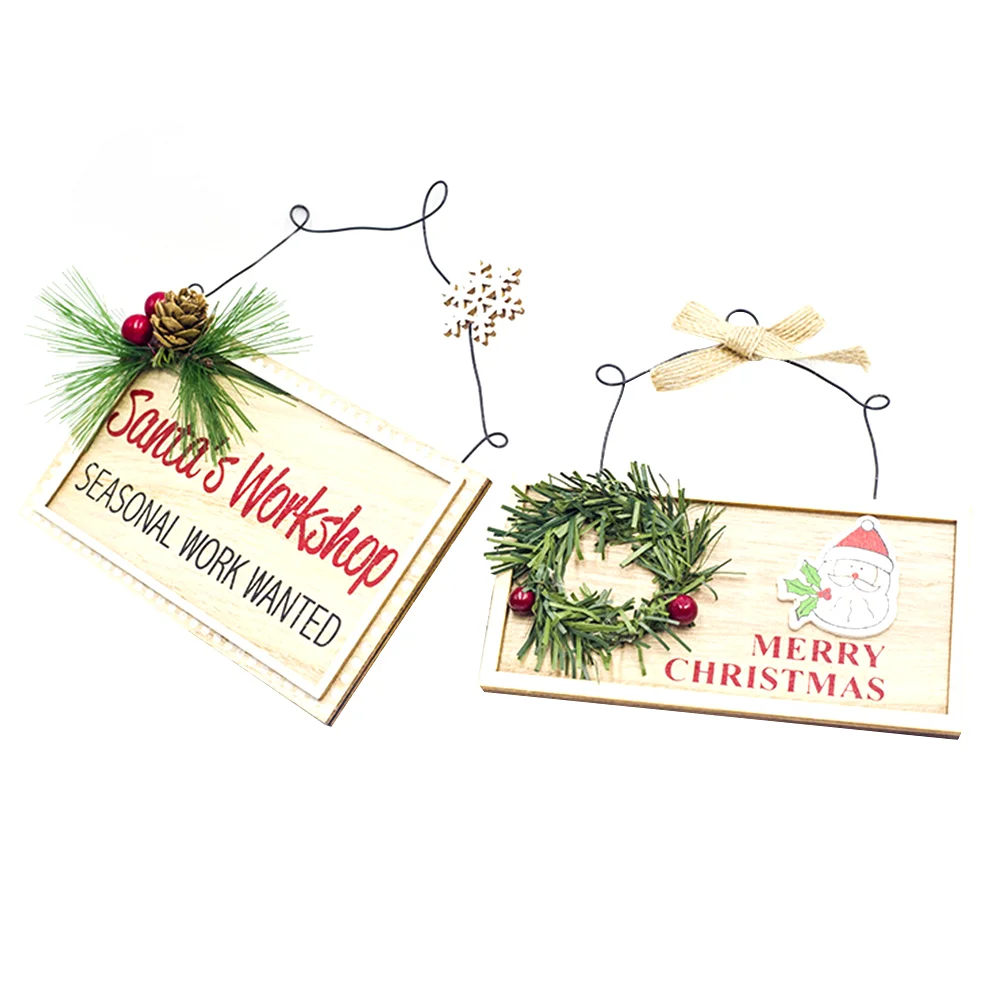 

2pcs Ornament Wreath Christmas Words Painting Craft Hanging Decoration Door Ornament for Christmas