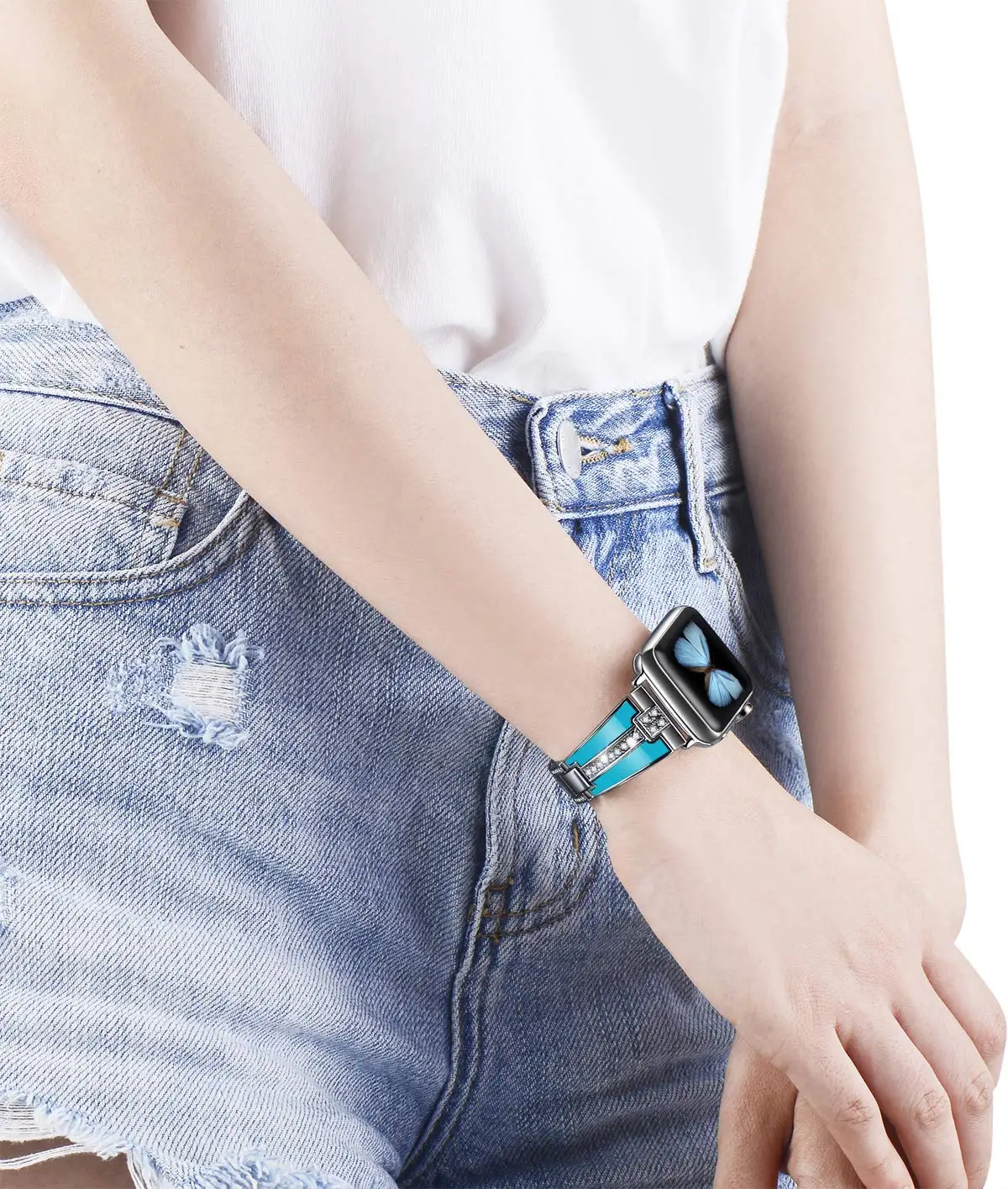 Resin+Metal strap for Apple watch 45mm 44mm 42mm 40mm 41mm 38mm 49mm Women diamond  bracelet for iwatch UItra 8 7 6 5 4 SE band