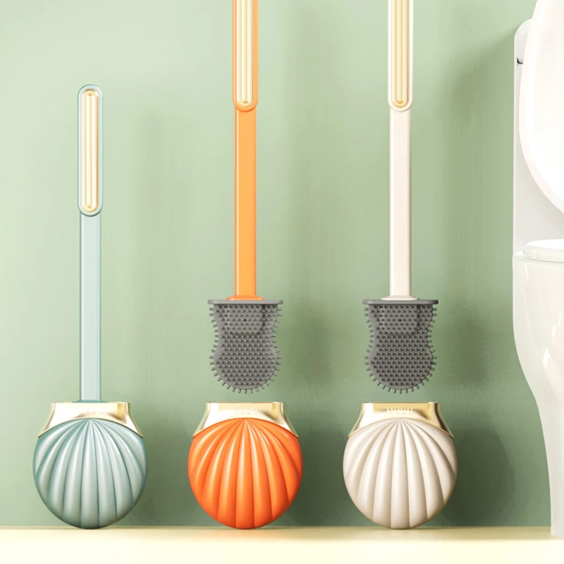 

Shell Toilet Brush Household Non Perforated Toilet Brush Wall Hanging Toilet Long Handle Cleaning Toilet Set No Dead Corner