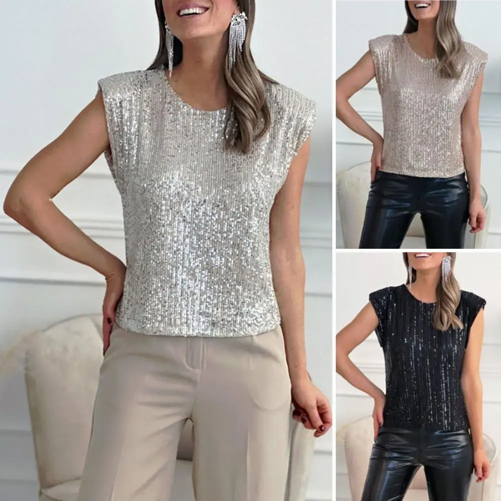 

Stylish Fashion Shining Sequins Summer Vest Women Vest Soft Versatile