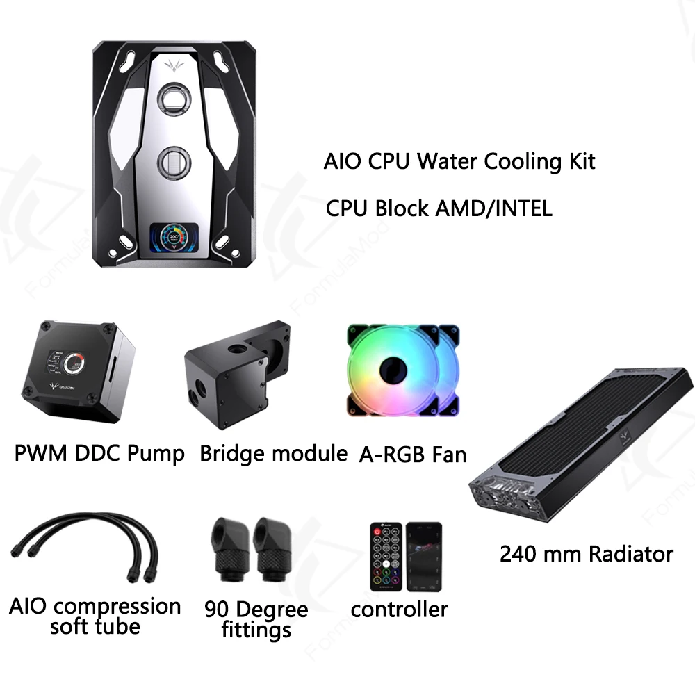 Комплект охладителя Granzon CPU AIO для AMD/INTEL дисплей потока все в одном радиатор памяти