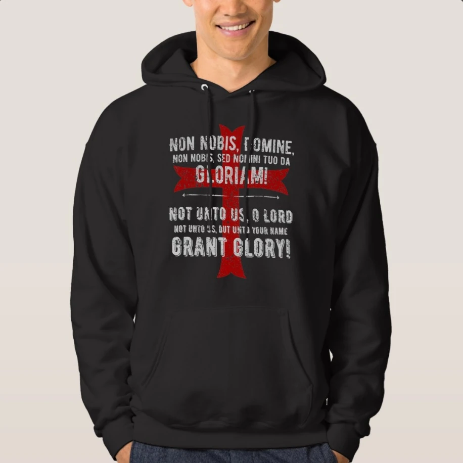 Пуловер с капюшоном Knights Templar Distressed Cross Non Nobis Gloriam 100% хлопок удобная повседневная