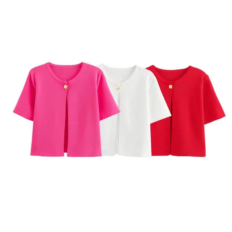 Женская модная однотонная короткая блузка Koekop на одной пуговице винтажная