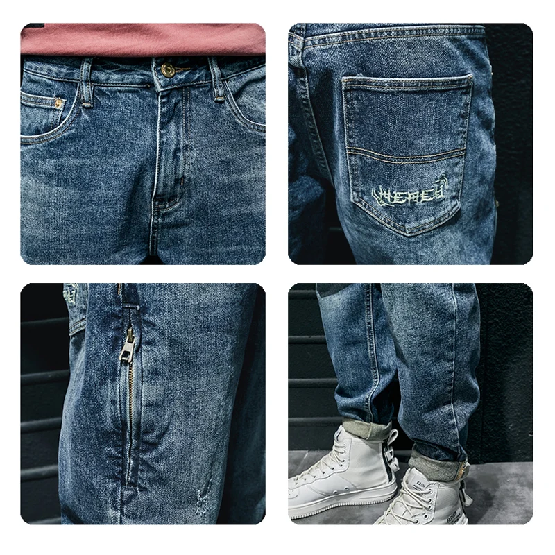 Street Fashion Men Jeans Retro Blue Zipper Designer Casual Denim Harem Pants Hombre Hip Hop Loose Jeans Men Wide Leg Trousers