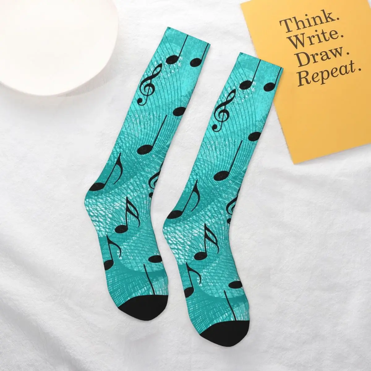 

Music Notes Socks Musical Notation Elegant Unisex Mid Stockings Large Chemical Fiber Workout Elastic Socks