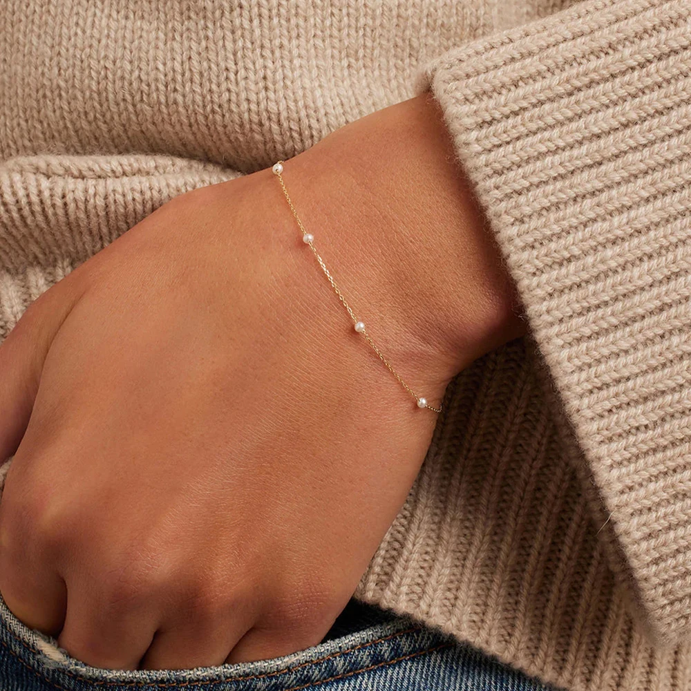 

CANNER S925 Sterling Silver Bracelet For Women Stacked Wear Temperament Versatile Pearl Chains Bracelet Hand Ornament Jewelry