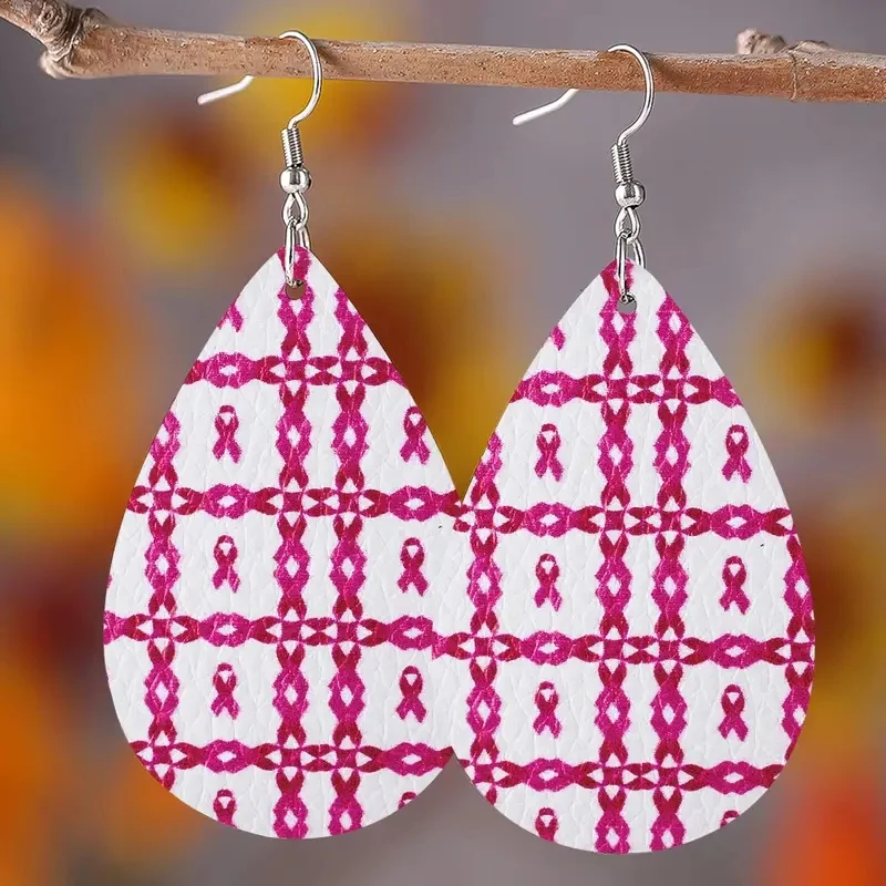 

1Pair Bohemian Fashion Style PU Leather Droplet Earrings Stripe Print Men's and Women's Daily Wear Ear Jewelry Creative Personal