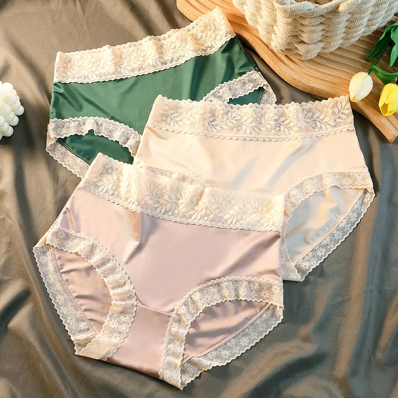 

Luxury Satin Large Size Underwear Young Lady Seamless Antibacterial Cotton Crotch Plump Girls High Waist Belly Contracting Ice S