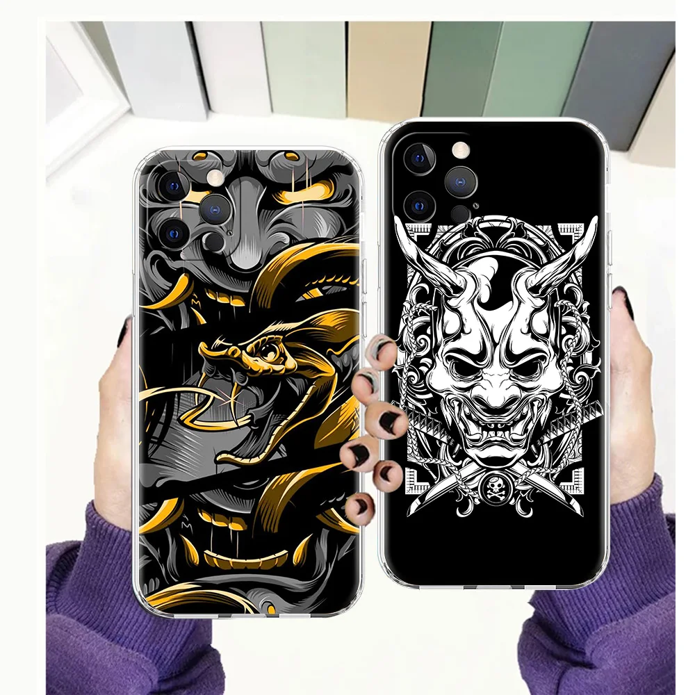 

Japanese Oni Hannya Demon Mask Case for iPhone 13 12 Pro Max Cover Transparent Soft for iPhone 11 ProMax 7 8 Plus X XS XR SE2020