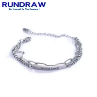 rundraw hip hop goth style women men silver color good luck pendant bracelet for fashion lettering party jewelry gift