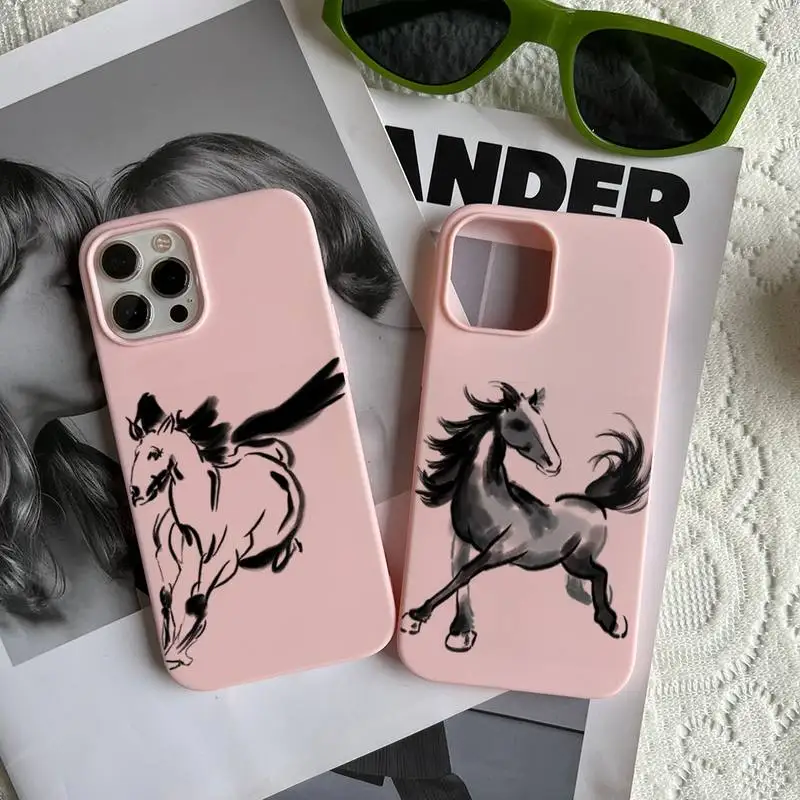 Ink Horse Phone Case Fundas Shell Cover For 11 Pro 12 13 Mini Pro Max Iphone 6 6s 7 8 Plus Xr X Xs Mobile Phone Bag