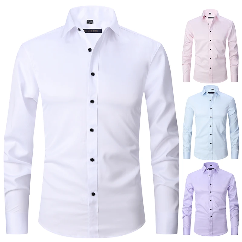 Stretch Non-iron Anti-wrinkle Shirt Business Men's Clothing Self-cultivation Casual T-shirts Spring and Summer T-shirt Clothes