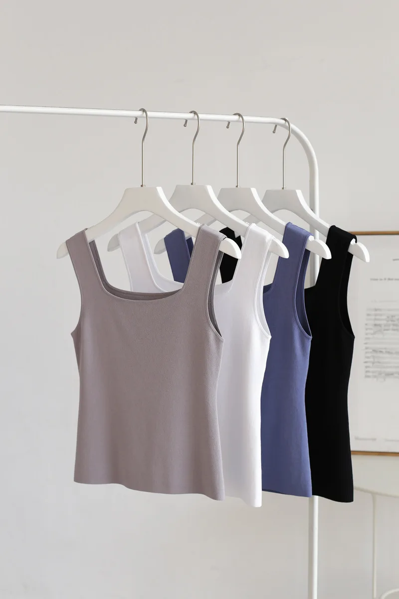 

Summer Vintage Slim Tops Square Collar Intellectual Solid Color Vest 16220