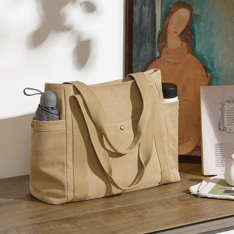 2023 Women New Canvas Bag Simple One Shoulder Work Bag Large Capacity Computer Commuting Bag Tote Bag Women's Handheld Big Bag