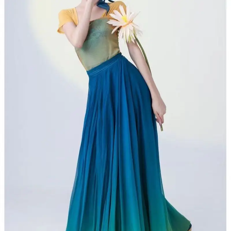 Женский тренировочный костюм Hanfu с объемной юбкой на 720 градусов для танцев