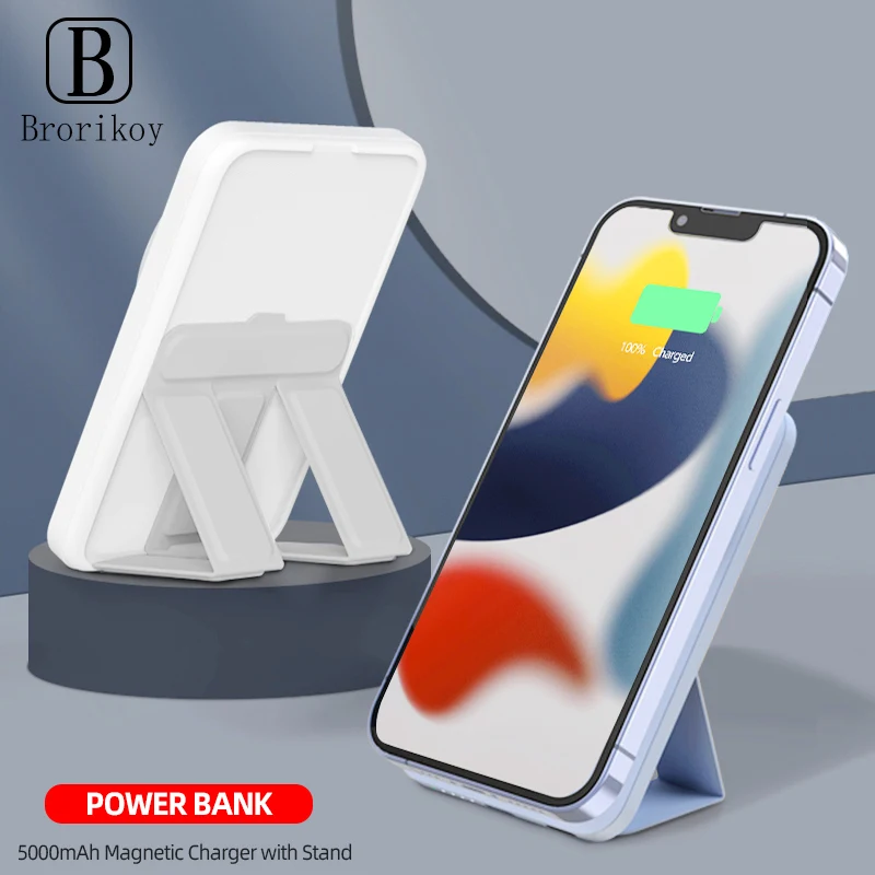 

10000Mah Magnetic Wireless With Bracket Battery Charger Case For iPhone 13 Mini 12 Pro Max 5000 Fast Power Bank For iPhone13 12