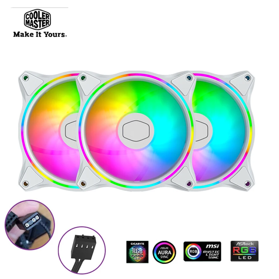 

Cooler Master MF120 HALO White Edition 3 in 1 KIT 5V/3PIN ARGB Addressable Loop Lighting 120mm CPU Cooling fan with Controller