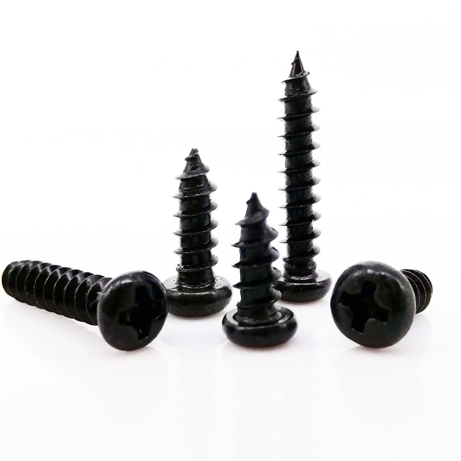 

50/100pcs M1 M1.2 M1.4 M1.7 M2 M2.3 M2.6 M3 M3.5 M4 Black Steel Mini Micro Cross Phillips Round Pan Head Self Tapping Wood Screw