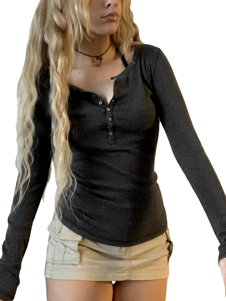 

Женские пикантные рубашки Y2k с V-образным вырезом, укороченные топы в рубчик с длинным рукавом, базовый облегающий вязаный Топ, винтажная уличная одежда
