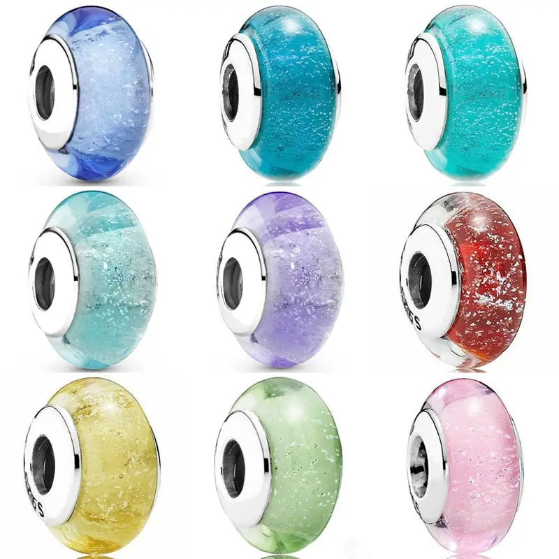 

Original Multicolor Shimmering Radiant Murano Glass Beads DIY Jewelry Fit 925 Sterling Silver Charm Popular Bracelet Necklace