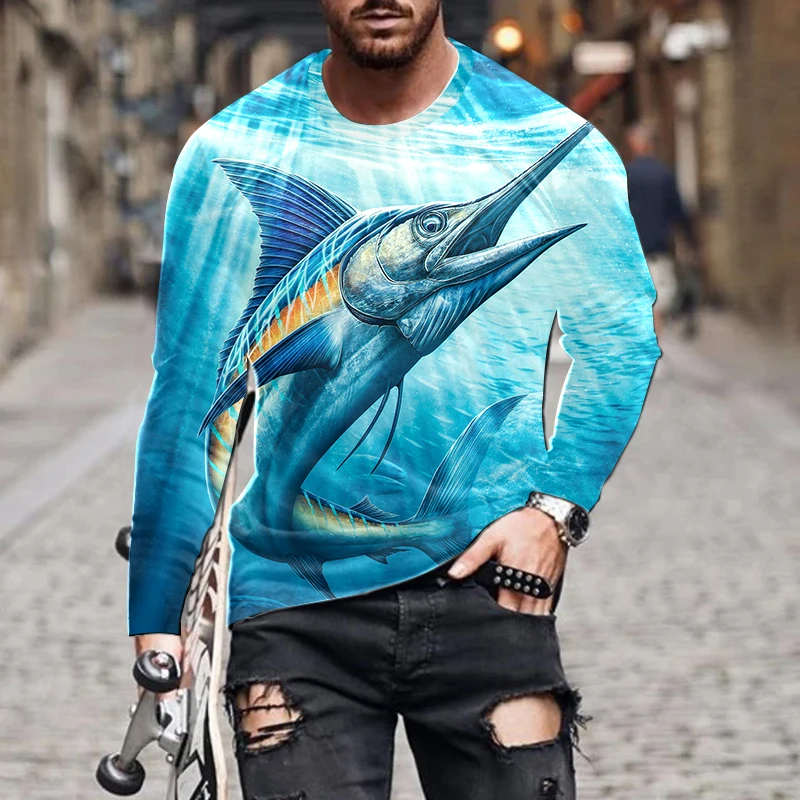 

European and American popular leisure men's sports 3d digital printing t shirt street trend 3d printing long sleeve t shirt s-6x