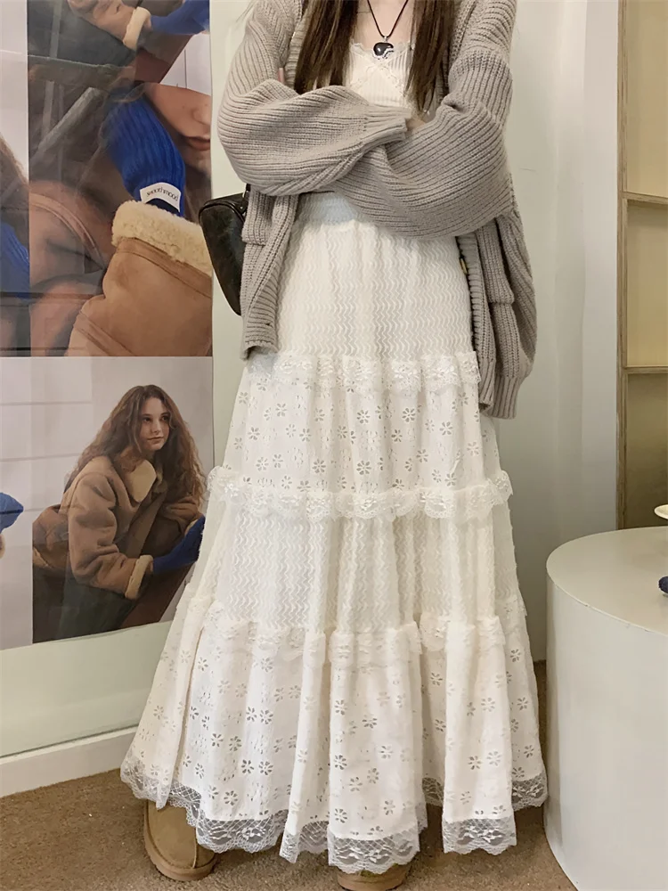 Юбка-миди Женская кружевная трапециевидная Черная