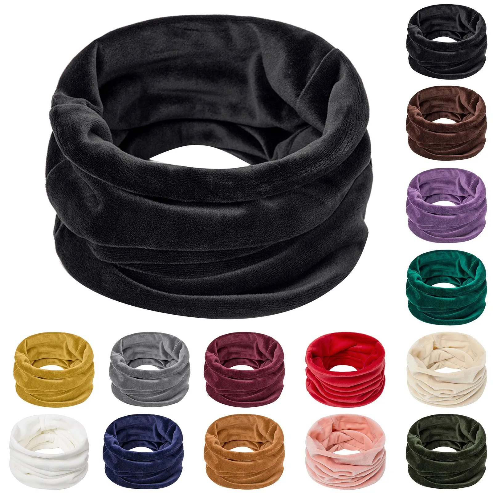 Winter Warm Velvet Neck Ring Scarf For Women Men Solid Color Soft Neck Warmer Vintage Circle Snood Scarves Couple Neckerchief