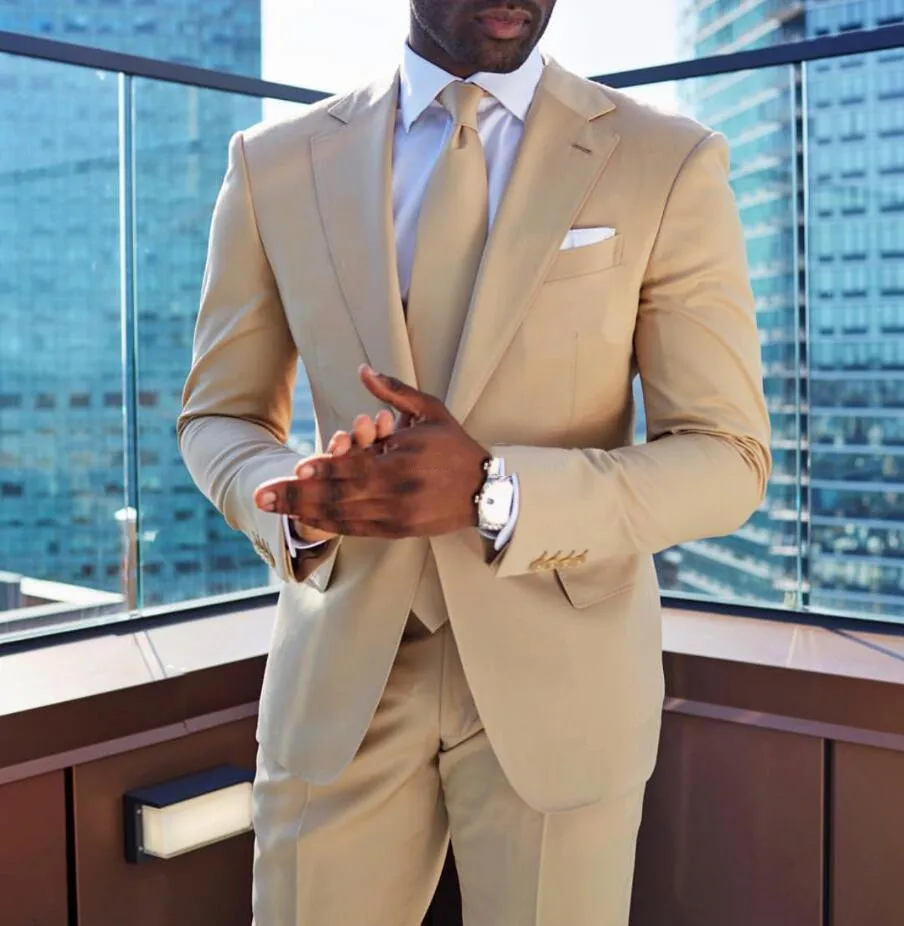 

New Fashion Beige Blue One Button Wedding Tuxedos Groom Men Suits Groomsmen Formal Suits (Jacket+Pants+Tie) costume homme terno