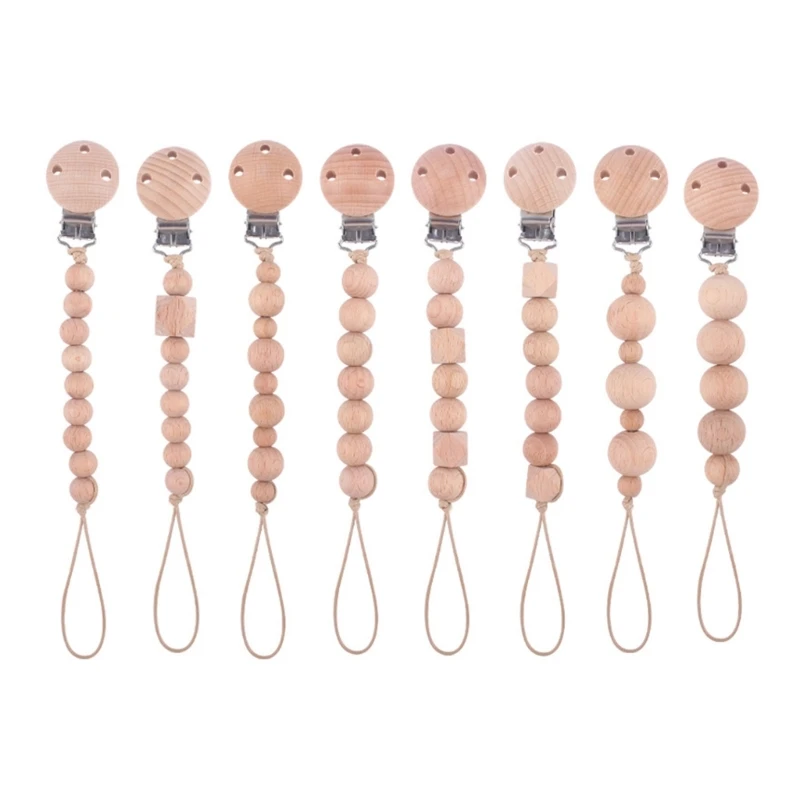 Wooden Bead Pacifier Clip for Baby Girl Boy Soother Chain Holder Christmas Gift