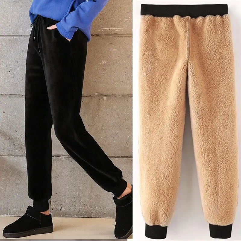 

Slim Women Pant Winter Lambskin Cashmere Pants Warm Female Casual Pants Harem Pants Lined Fleece Trousers Autumn Sweatpants