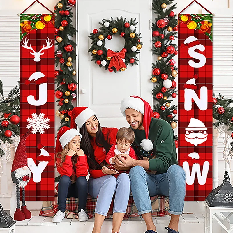 

2022 Christmas decorations couplet red and black lattice door hanging curtain Christmas scene layout New year couplet decoration