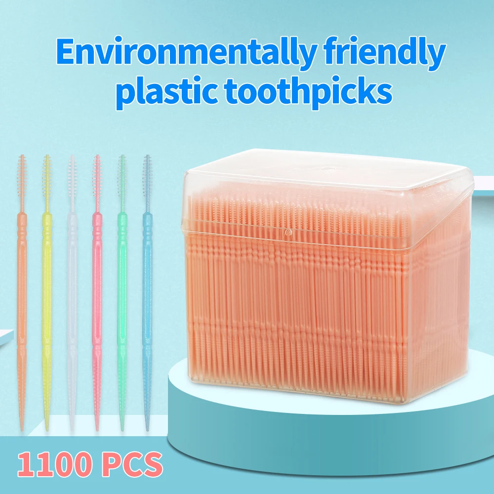 1100pcs Plastic Double-head Interdental Brush Dental Floss Toothpick Brush Teeth Stick Oral Care Cleaning Toothbrush Tool