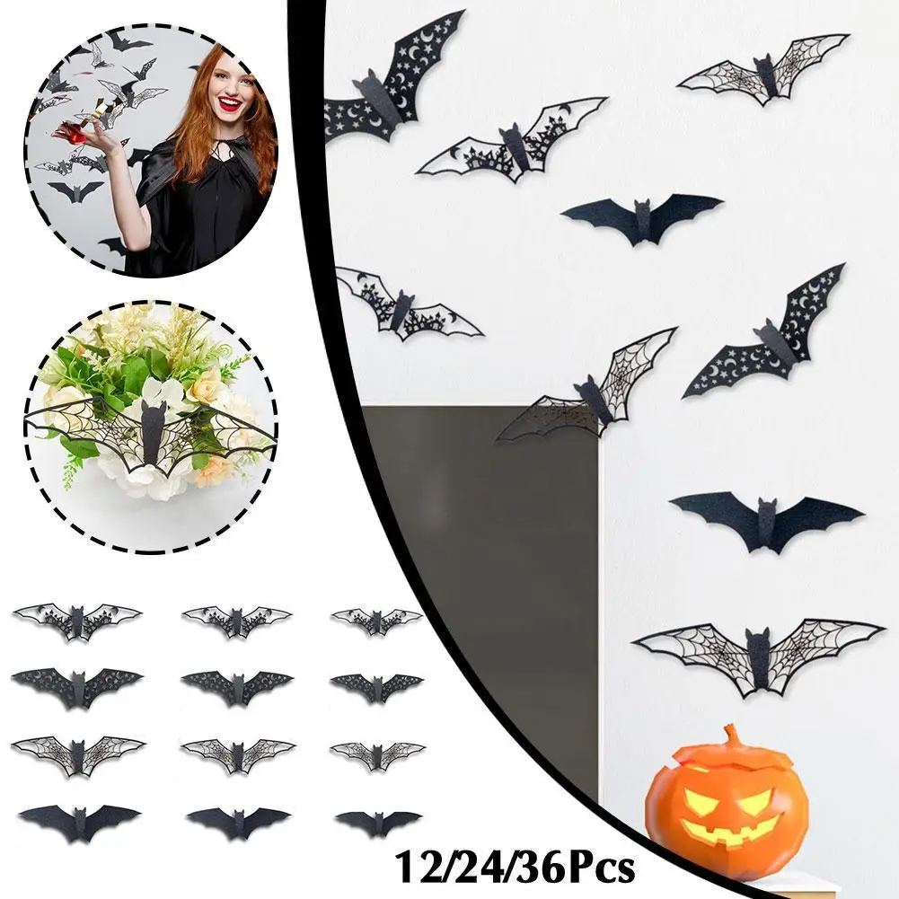 

Halloween Bat Three-Dimensional Hollow Paper Sticker Holiday Party Children'S Room Home DIY Decorative Wall Stickers