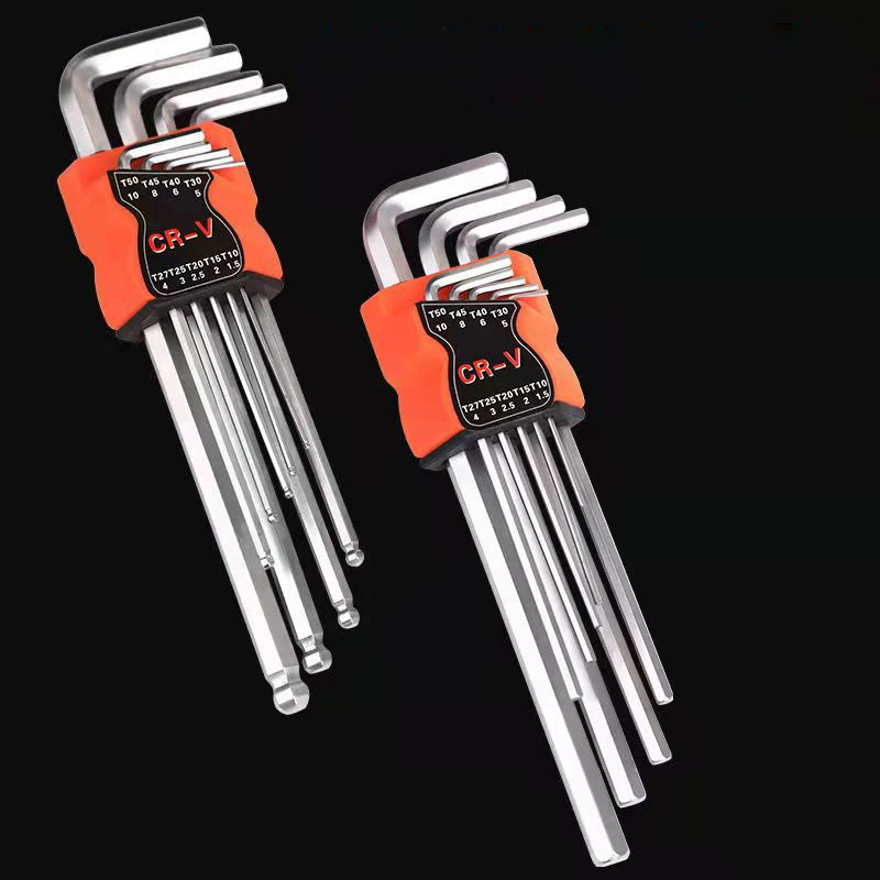 

1 Set L shaped Wrench Ball Head Allen Wrenches Flat Head Hex Key Star Head Hexagon Spanner CRV Hexagonal Lever 9pcs in One Set