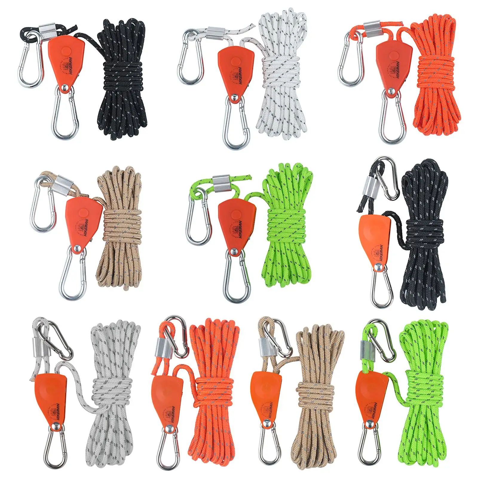 

Pulley Ratchet Rope Hanger Loose Proof Reflective Secure Heavy Duty Tent Wind Rope for Outdoor Backpacks Awning Tents Canopy
