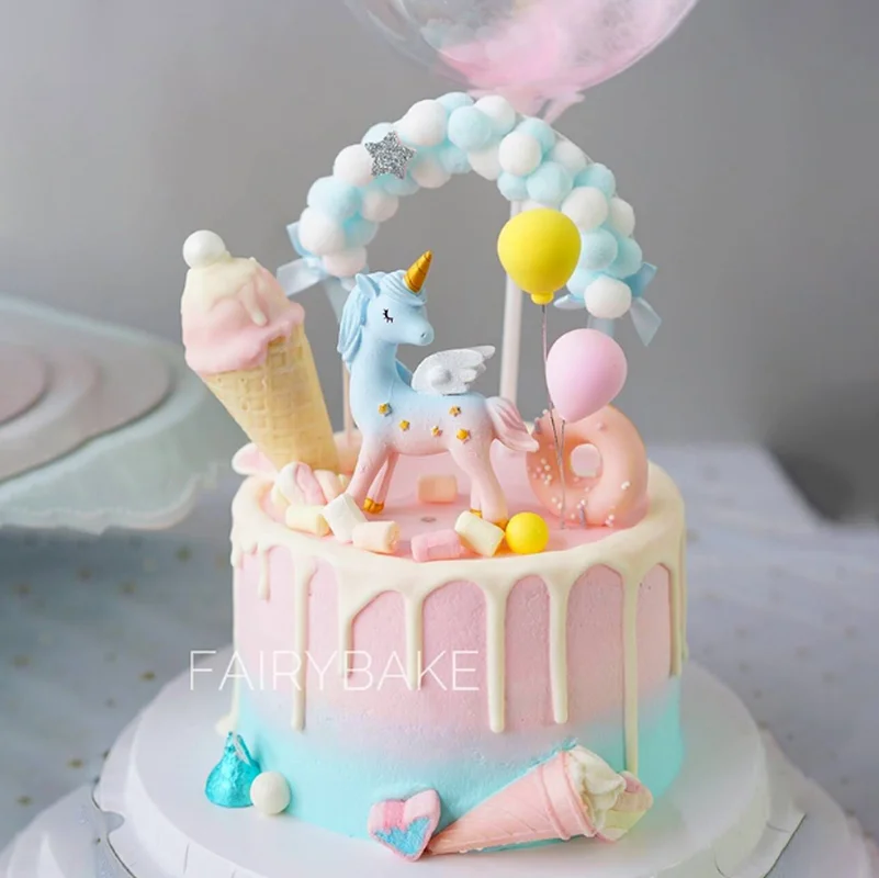 

Unicorn Miniature Cake Topper Pegasus Rainbow Figure Girl Woman Angel Wings Birthday Wedding Dessert Baking Decoration
