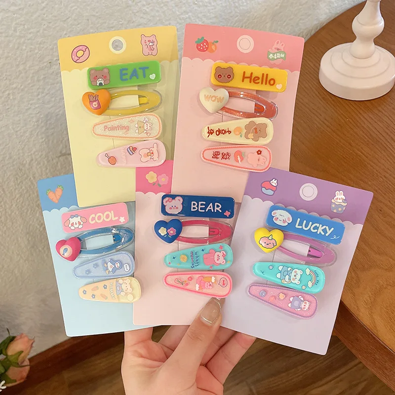 

[4 Packs] Summer New Children's Hair Accessories Sweet Cute Cartoon Hairpins Baby Headwear BB Clips Side Barrettes Wholesale