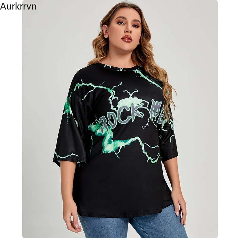 

Plus Size Women Clothing Women's Elegant Blouses Casual Loose Summer 2022 Half Sleeve Print Letter Black Big Size T-shirts 5xl