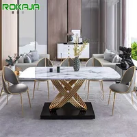 Fashion Marble Dining Table Set Nordic Luxury Dining Room Rectangle Dining Table Sets 6 8 10 People Seater