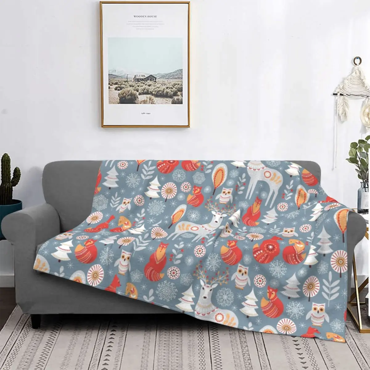 

Бесшовное зимнее одеяло с рисунком леса, теплое покрывало с животным лисой, плюшевое мягкое покрывало, Фланелевое покрывало, постельное бел...