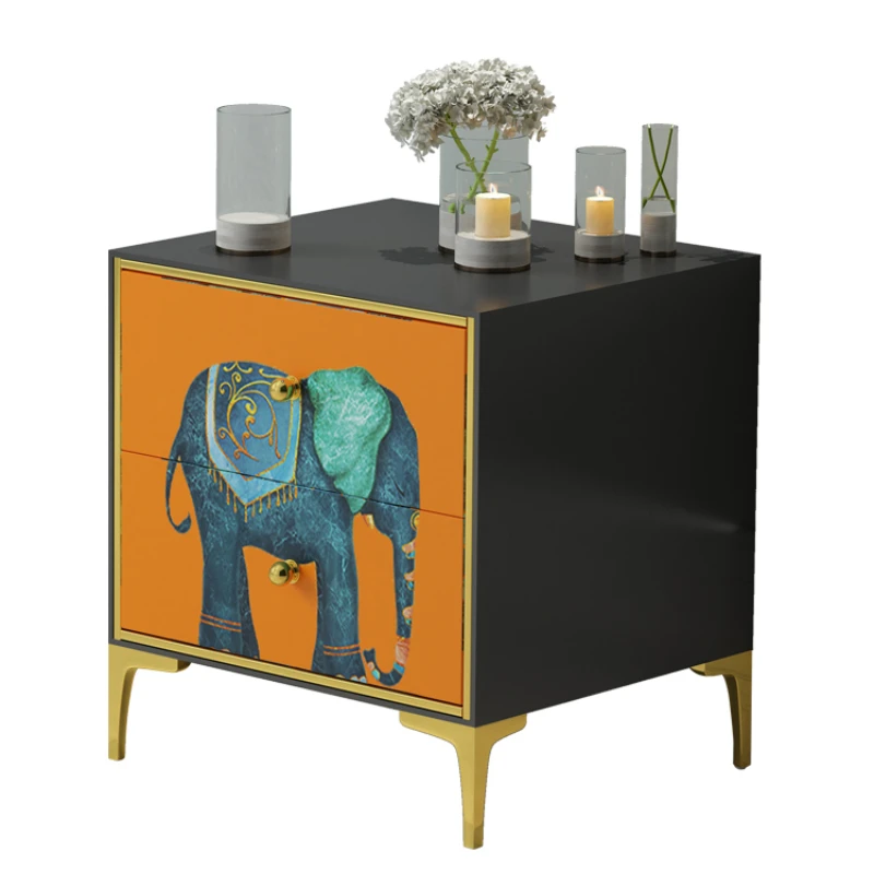 

ZL Bedside Table Bedside Cabinet Creative Stone Plate Daughter Room Orange