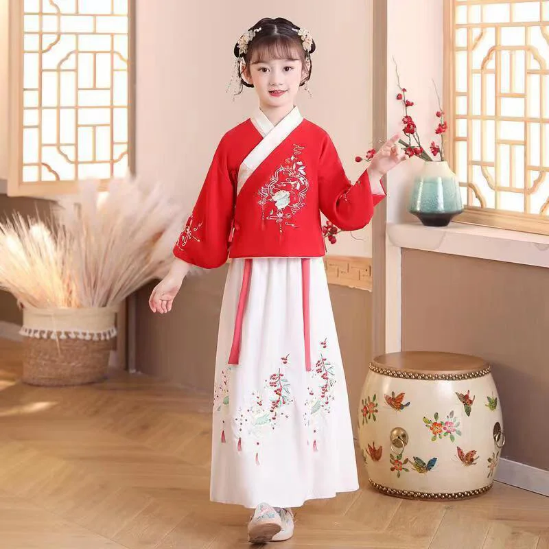 Новое китайское ретро платье Hanfu для девочек