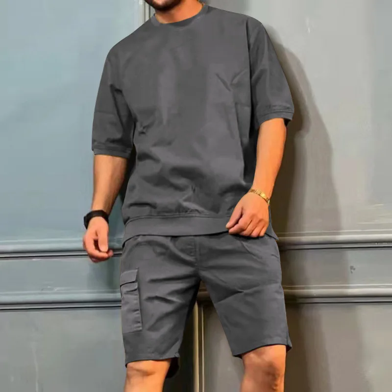 Men's Summer Cargo Sets Fashion Round-neck Collar short sleeve T-Shirt+Shorts Sports Jogging Suit Casual Stylish Sportsuit Set
