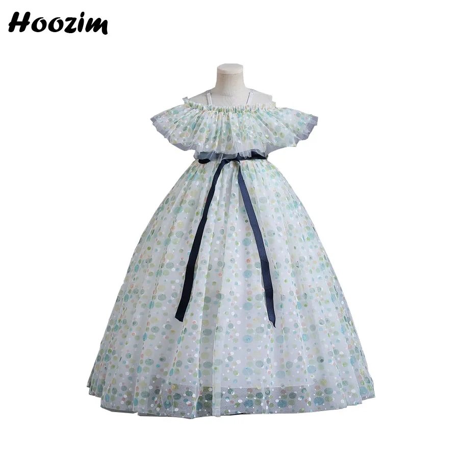 

Bohemian Cold Shoulder Polka Dot Pageant And Occasion Dress Girls 6 To 15 Years Formal Tulle Birthday Party Ball Gown Teenager